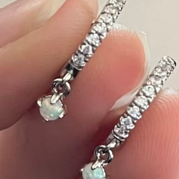 Drop Hoop Earrings Dangle Dangling Sterling Silver Jewelry White Gold Plated 14K - Picture 4 of 4